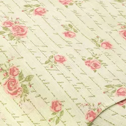 Baumwollstoff Rosen & Schrift "Mona", oliv/rosa