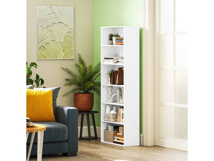 HOMCOM Bibliothèque 6 Niveaux Blanc 60x24x158,5cm Réglable