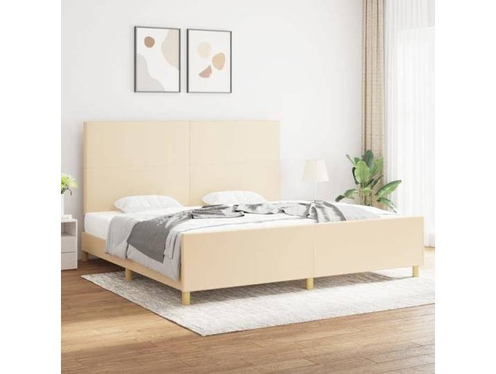 Cadre de lit avec tête de lit Crème 200 x 200 cm Tissu 3124924