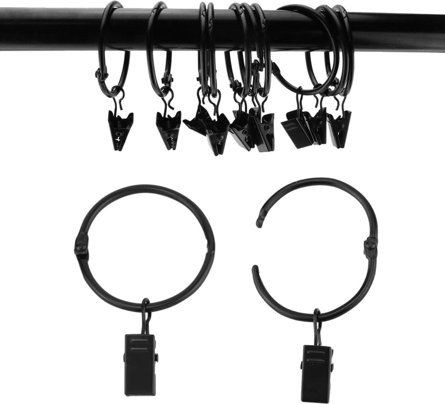 Okado Gordijnringen met Clips - 20 stuks - 38 mm - Zwart