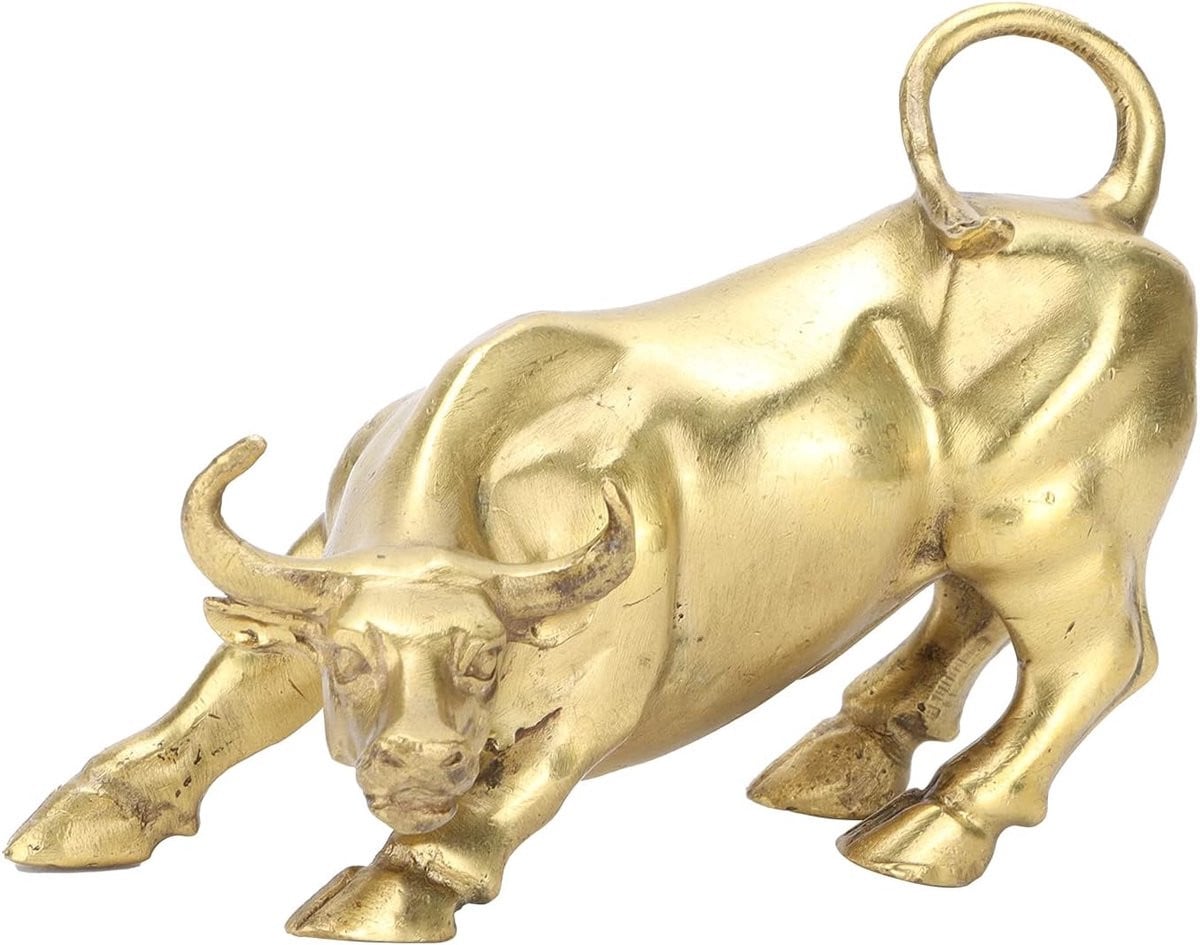 Messing Stier Beeld - Goud - Handgesneden Decoratie voor op Tafel - 117 cm
