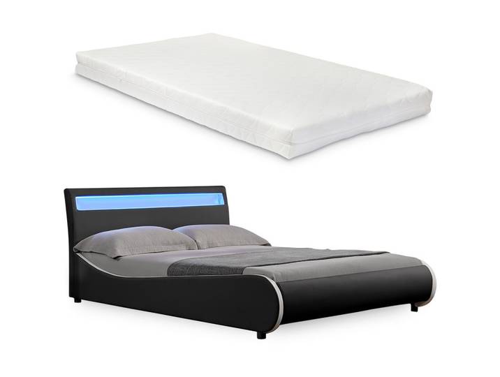 POLSTERBETT Valencia mit Matratze und LED-Beleuchtung