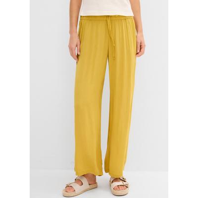 Marlene-Hose BONPRIX "Marlenehose aus fließender Viskose", Damen, Gr. 38, N-Gr, gelb (dunkelgelb (länge: regulär)), Obermaterial: 100% Viskose, loose fit, Hosen, aus Viskose, lockere Passform, mit Bindeband, lässiger Stil