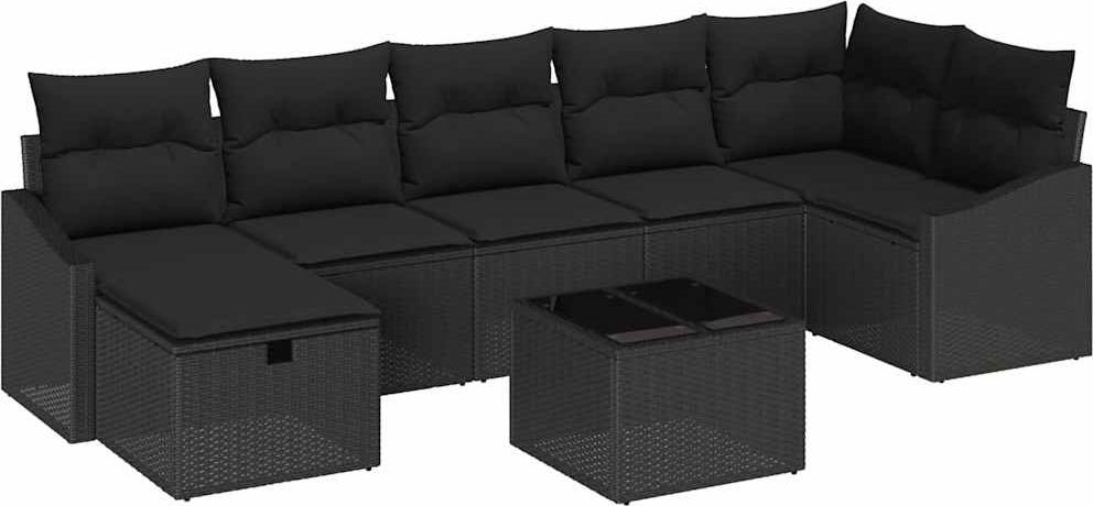 Gartenmöbel-Set, modulares Sofa-Set mit Stauraum und Kissen, 8-teilig, Poly-Rattan Schwarz, witterungsbeständig, 7 Sitzplätze