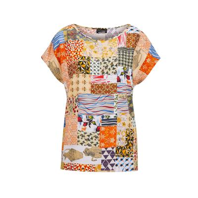 Schlupfbluse GOLDNER "Luftige Viskosebluse mit Patch-Print", Damen, Gr. 40, gelb (gelb, gemustert), Obermaterial: 100% Viskose CV., keine/nicht relevant, Blusen Schlupfbluse, Patch-Print