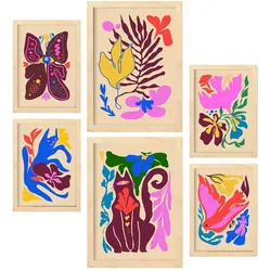 POSTER Set Mit 6 Malerisch 1 In Tiere Abstracts Ästhetische Dekorative Gemälde Für Ihr Wohnzimmer Schlafzimmer Zuhause A3 & A4 Rahmen Aus Hellem Holz