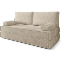 BETTSOFA SILAR aus Schaumstoff Kordstoff Creme Schlaffunktion