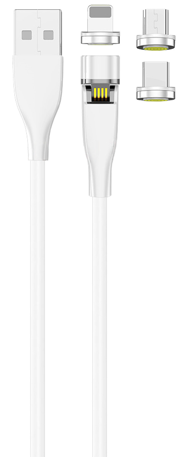 2GO 797317 USB 3in1 Magnetische Kabel voor Micro USB en Lightning, Draaibaar