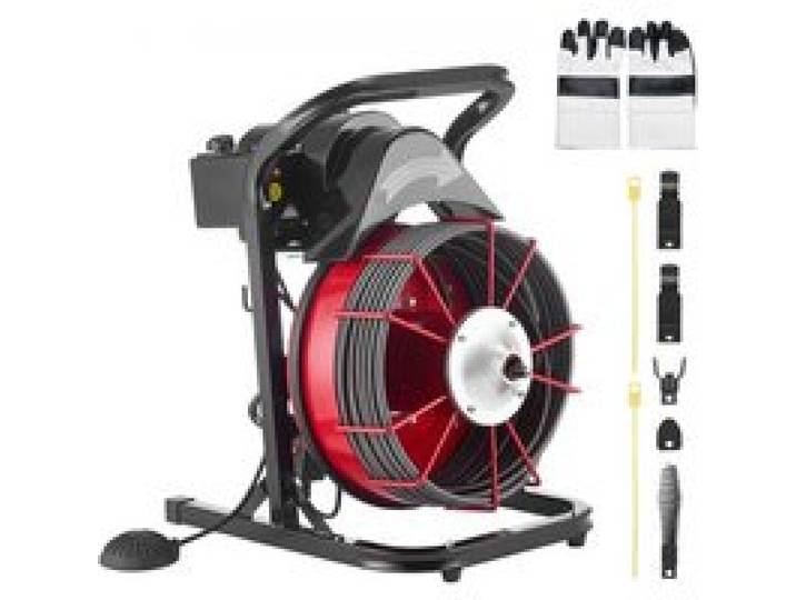 VEVOR Furet Déboucheur Canalisation Électrique 23 m x 10,5 mm Furet Électrique Alimentation Manuelle Machine de Débouchage pour Canalisations Tuyaux 50-100 mm, avec 4 Coupeurs, Interrupteur au Pied