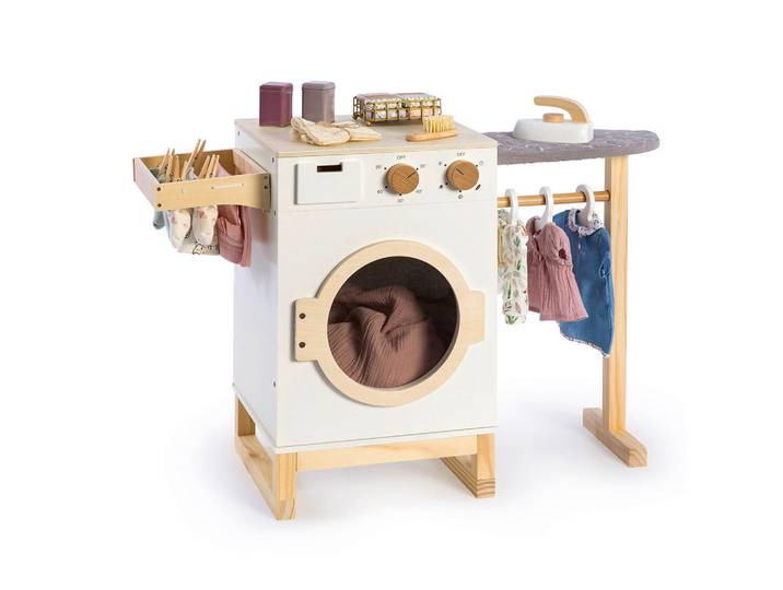 Musterkind Kinderwaschmaschine Rumex, Natur, Weiß, Holz, 35x55x85 cm, EN 71, CE, Spielzeug, Kinderspielzeug, Kinderküchen