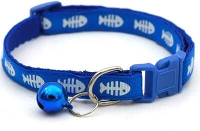 Inspired Finds Adjustable Fish Bone Cat Collar With Bell For Kittens & Small Pets blue 3 Pcs