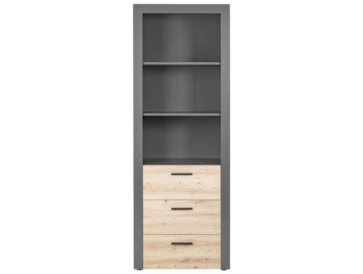Etagère 3 niches 3 tiroirs gris et effet bois
