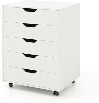 Costway 5 Drawer Mobile File Cabinet with Wheels for Living Room-White