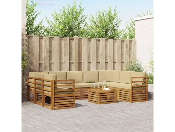 Xolmizyn Gartenmoebel-Set 10-tlg. Akazienholz Sitzgruppe Terrasse Natur Wetterfestes Massivholz, Modulares Design, Inklusive Sitz- und Rueckenkissen
