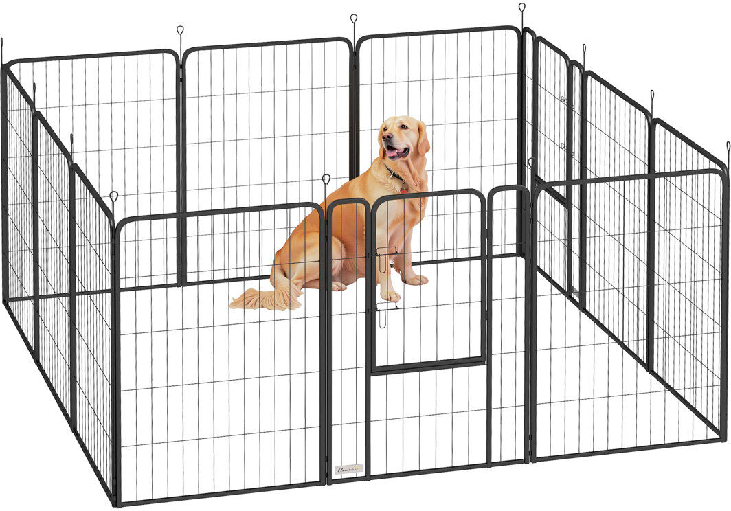 PawHut Dog Playpen with Door for Indoor Outdoor Gray 100cm H x 204cm W x 204cm D