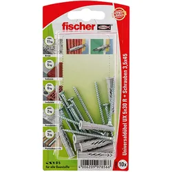 Fischer 10x Universaldübel UX 5x30 R S mit Rand und Schraube - 97856