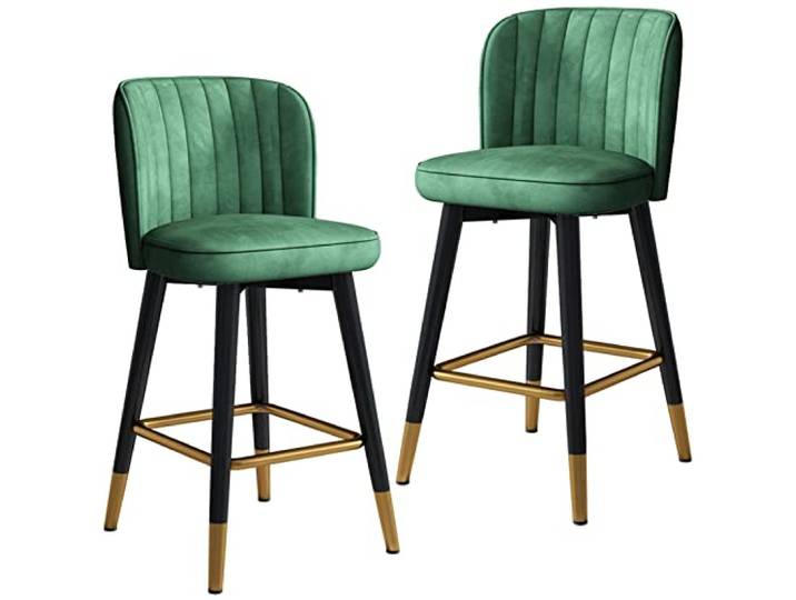 twwhyg Set aus 2 drehbaren Barhockern aus Samt mit hoher Rückenlehne, Küchenthekenstühlen, Verstellbarer Fußstütze for das Esszimmer(Green,75cm)