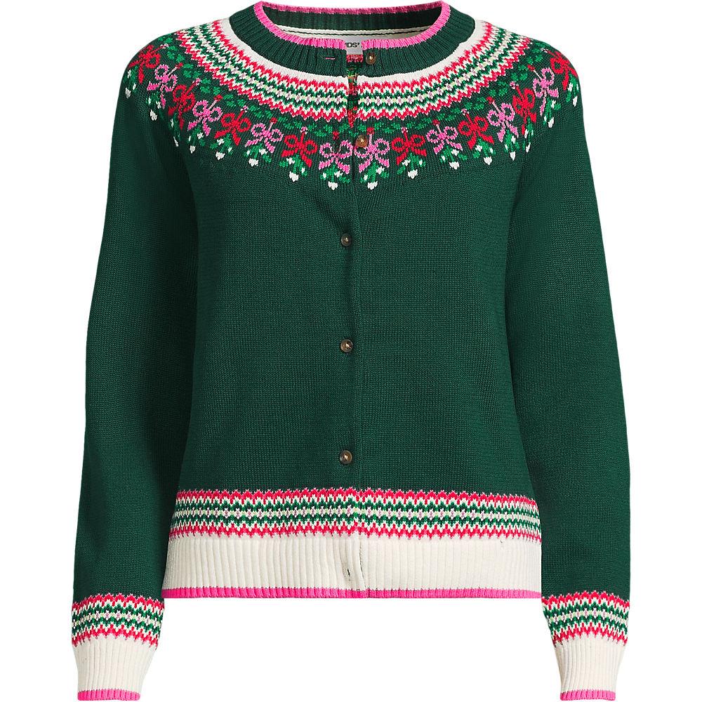 Fair Isle Drifter Cardigan in Plus-Größe, Damen, size: plus, Rot, Baumwolle, by Lands' End