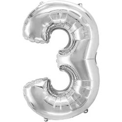 12x Folienballon "Zahl 3" silber ca. 80cm