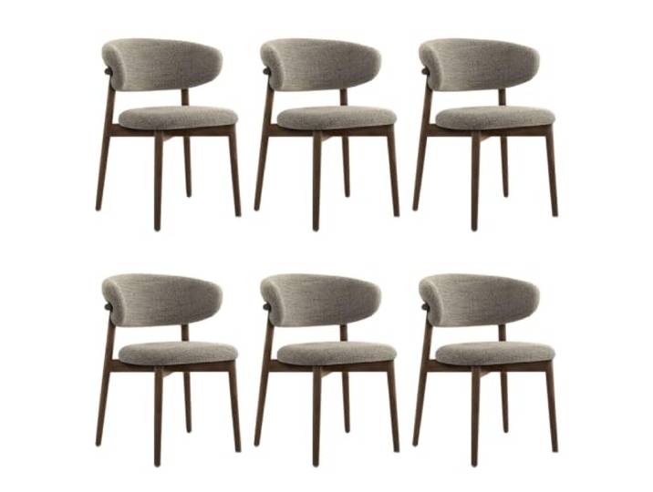 GAOCUNBING Nordic Esszimmerstuhl 6er Set, Armlehnlose Küchenstühle mit Leinenkissen und gebogener Rückenlehne, Sitz aus hochdichtem Schaumstoff, Massivholzrahmen, Walnuss
