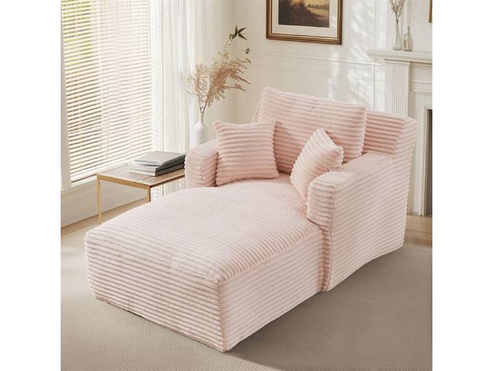 DRIPEX Canapé chaise longue moderne en velours côtelé Rose canapé-lit confortable fauteuil relax sans montage 100×166×72cm