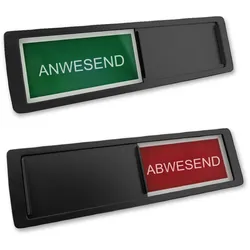 CombiCraft Schiebeschild "Anwesend-Abwesend - 5 Stück - in einem schwarzen Kunststoffschiebeprofil ca. 178x50mm - 5 Stück