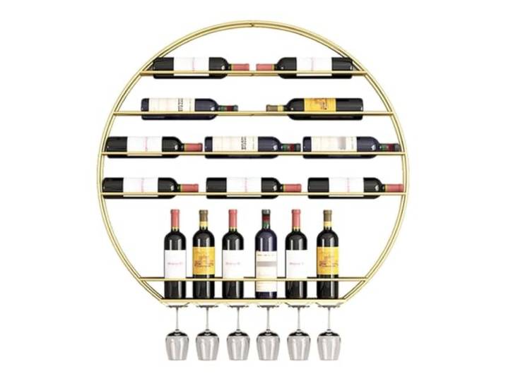 Failjierue 31'' wandmontierte runde Weinregale mit Weinglashalter Moderner schwebender Glashalter zur Aufbewahrung von mehrschichtigen Weinflaschen für Bar, Küche, Wohnzimmer(Gold)
