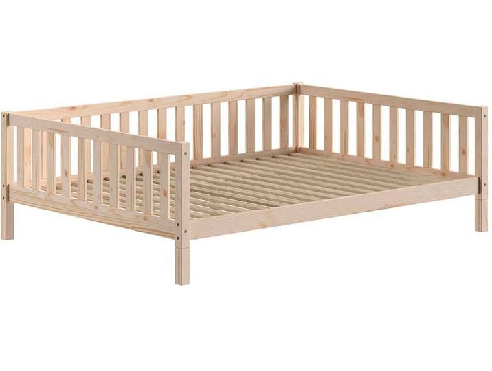 Kinderbett VIPACK Dallas, massiv Bett, Rausfallschutz, umbaubar vom Boden- zum Daybett , beige (kiefer natur, kiefer natur, kiefer natur), B:147cm H:66cm L:210cm, Betten, Kinderbett, stabil und standfest gebaut, wahlweise Kiefer massiv natur oder weiss