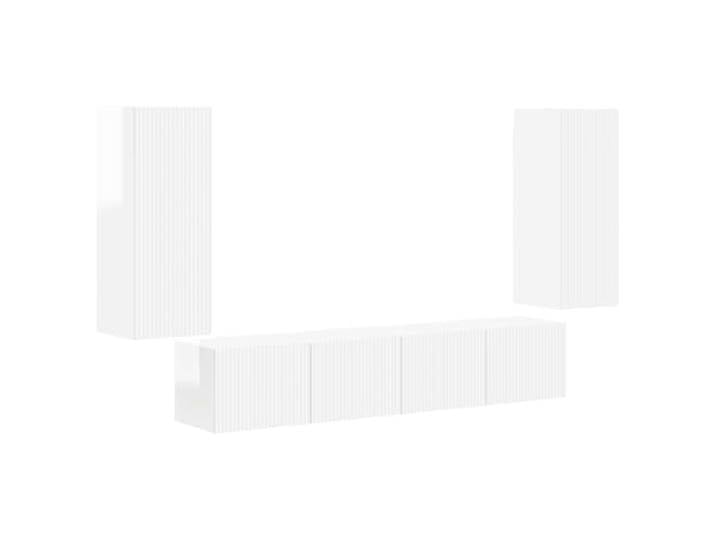 GKHPYURE Set TV-Schrank zur Wandmontage, 4-teilig, Weiß glänzend Mehrschichtholz 10 Regalböden 4 Türen 90° 30x29.5x80cm Wohnzimmer