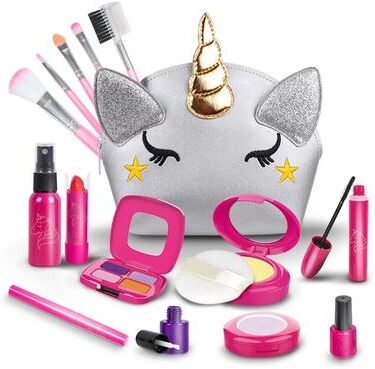 Perfect Picks Market Toddler Makeup Kit, Girl Pretend Makeup For Little Girls With Unicorn Purse Bag gray