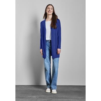 Strickjacke STREET ONE, Damen, Gr. 34, blau (dodger blau), Stoff, 70% Viskose, 30% Nylon, unifarben, normal lang, ohne Ausschnitt, Bündchen, Strickjacken Strickjacke, aus softer Viskose