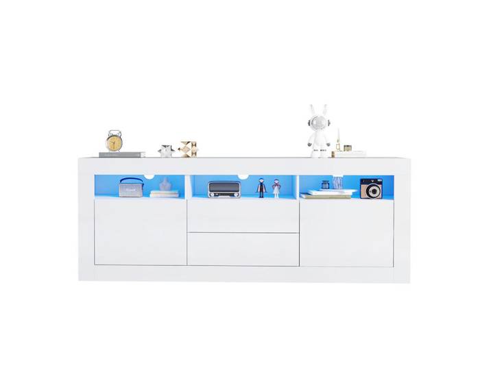 Redom Tv-Schrank mit Weiß Hochglanzfront, LED und Stauraum 160/35/60 cm, 160x60x35 cm, Wohnzimmer, TV Möbel, Lowboards, Lowboards stehend