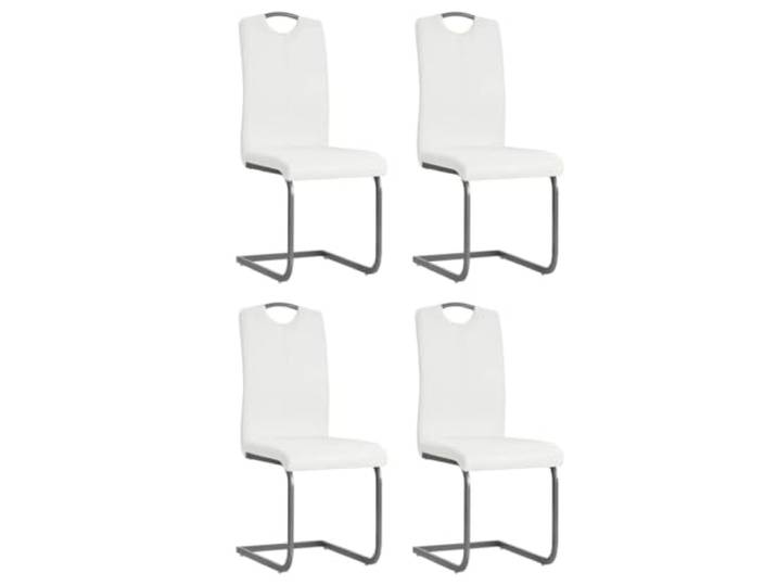 HMDNGOUT Freischwinger 4 STK. Weiß Kunstleder Stahlgestell, Schaumpolsterung, stromlinienförmig, moderner Essbereich, einfacher Aufbau, 110 kg Belastung