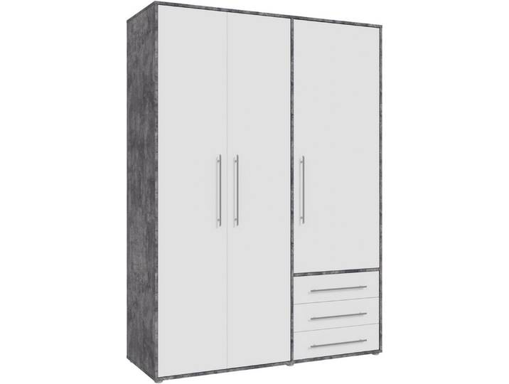 FORTE Drehtürenschrank Kleiderschrank,zeitloses Design,3 türig viel Stauraum, Schubladen, Stangengriffe, Made in Europe