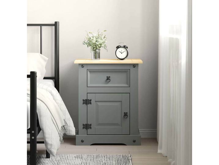 vidaXL Nachttisch im Mexiko-Stil Corona Kiefernholz Grau 53x39x67 cm