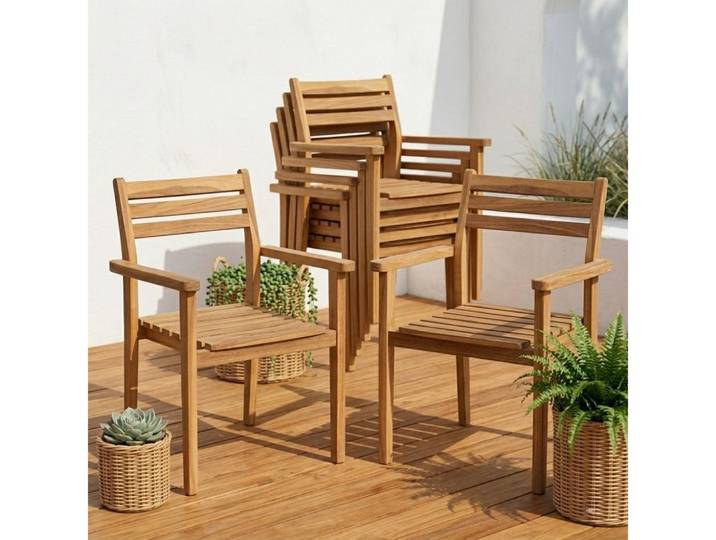LebensWohnArt Stuhl 2er Set Teakstuhl MICA - stapelbar - Teakholz für Terrasse Balkon