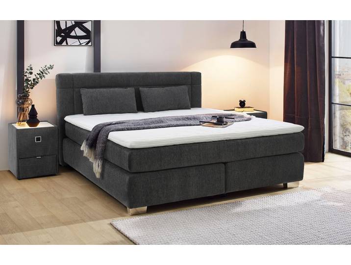 Boxspringbett, Chenille, Dunkelgrau 444/09, 190×212 cm, 7-Zonen-Matratze, Jockenhöfer Romana