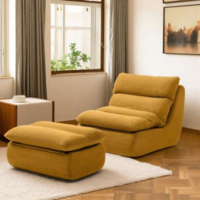 "32"" Cotton Bean Bag Sofa Chair with Ottoman and Tufted Upholstered Design and High-Resilience Foam and No Assembly"