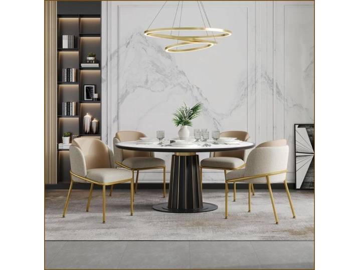 Chaises de salle à manger (4 pièces) - Design minimaliste pieds ajustables ergonomique – Beige & Khaki