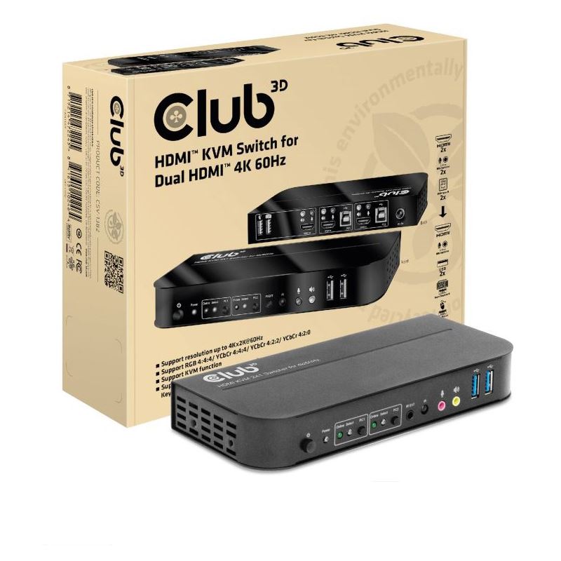 Club3D KVM Switch 4K60Hz 2x HDMI > HDMI/2xUSB/Audio retail