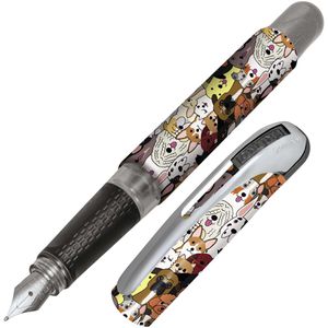 Online Füller College II Fluffy Dogs, Feder M, für Rechtshänder, Kunststoff, Motiv mehrfarbig
