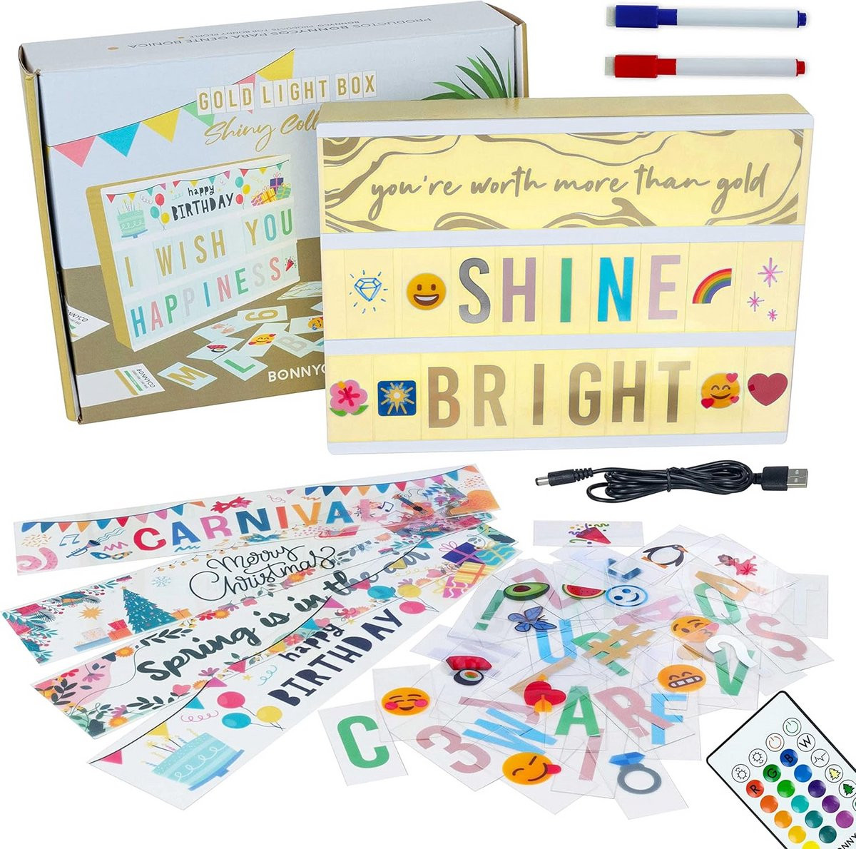 Gouden A4 Letterbox met 400 Letters, Emoji's, 10 Premium Kaarten en Afstandsbediening