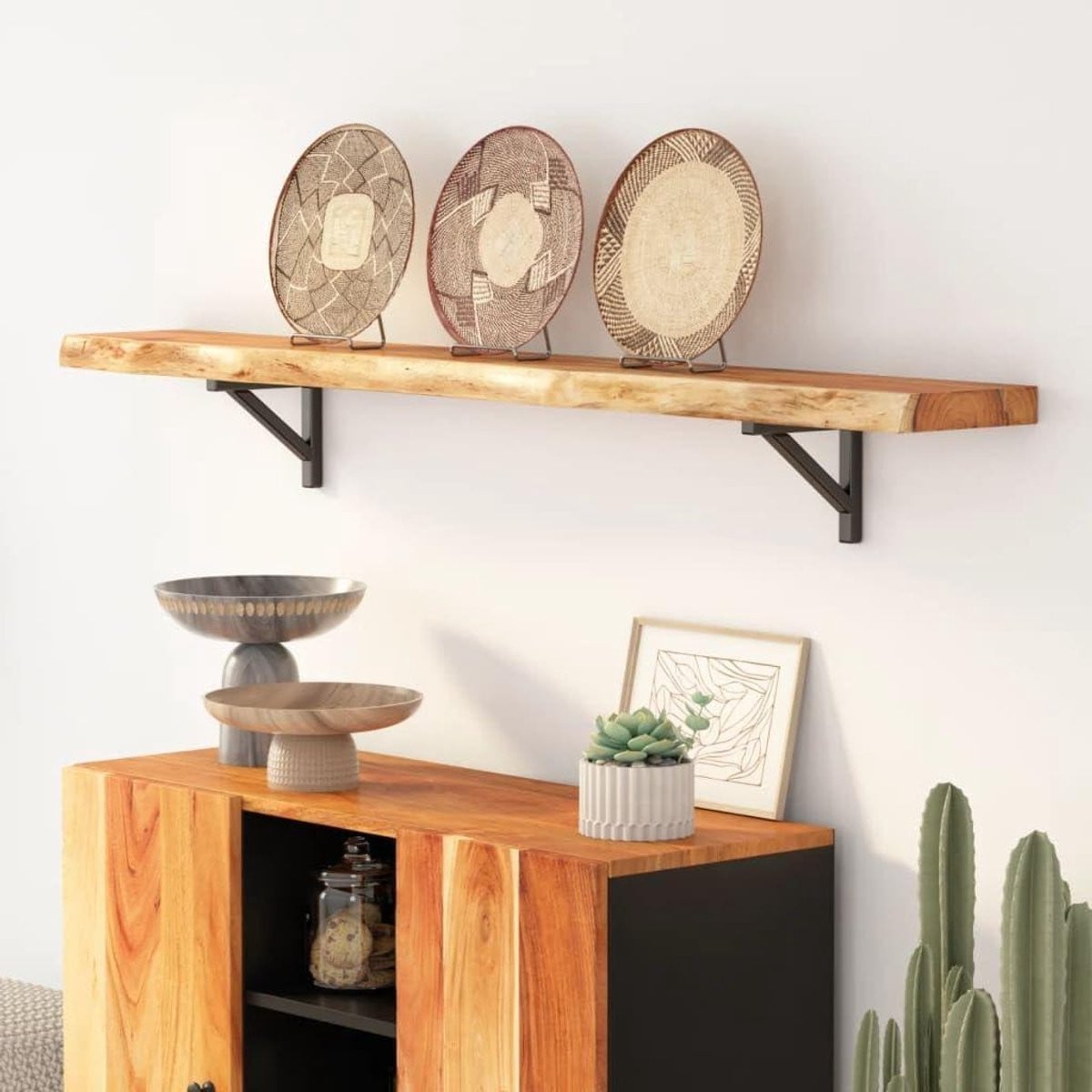 Natuurlijk Wandrek Hout - Zwevende Plank voor Decoratie en Opslag - 160 cm