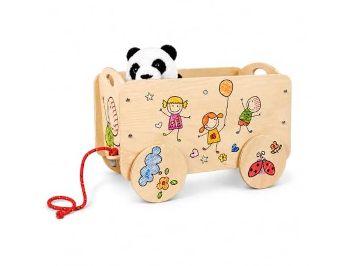 Dida - Holzwagen mit Rädern für Gegenstände und Kinderspielzeug. Dekoration: Kinder