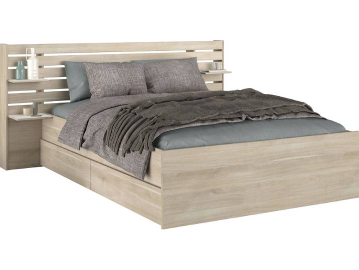 Stauraumbett PARISOT Escale , beige (157, japanische eiche nachbildung, 157, japanische eiche nachbildung, 157, japanische eiche nachbildung), B:223cm H:99cm L:217cm, Betten, Stauraumbett, inklusive 2 Schubkästen auf Rollen