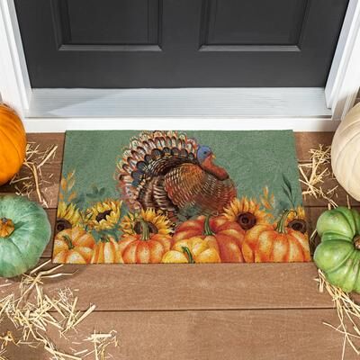 Evergreen "Harvest Blossom Turkey PVC Trapper Door Mat - 28"" x 16"""