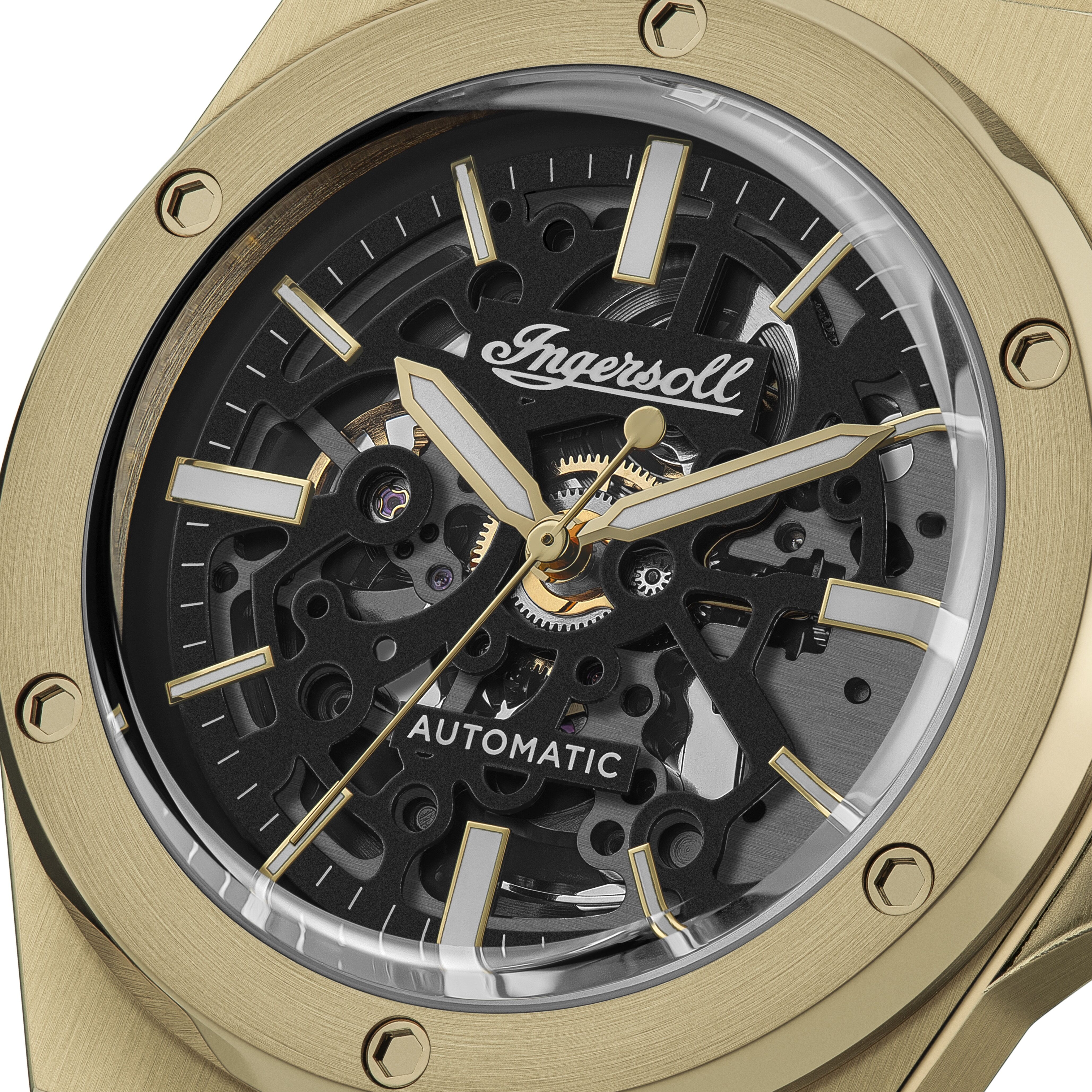 Automatikuhr INGERSOLL "The Baller", gold (goldfarben), Armbanduhren, Herren, Automatikuhr, Armbanduhr, Herrenuhr, Mechanische Uhr, Edelstahlarmband, analog