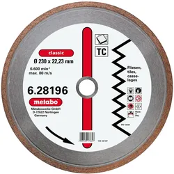Metabo Diamant-Trennscheibe230 x 1,7 x 22,23 mm"classic""TC"Fliese