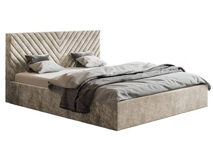 Emporius Doppelbett 180x200 Loris - Schlafzimmer, Bettkasten, Lattenrost - Polsterbett 180x200 (Beige/Braun - Goya 07)