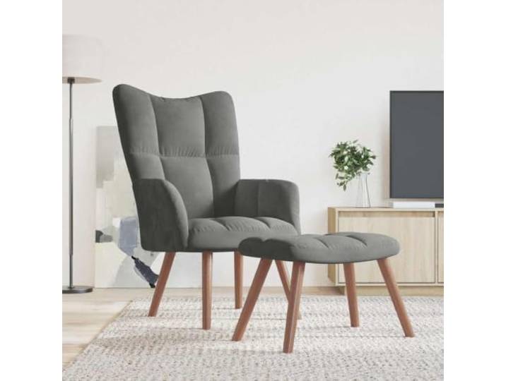 NLQMSU Relaxsessel mit Fußstütze, Dunkelgrau, Samt Gepolsterter Schaumstoff, Stahlrahmen, Holzbeine, 110 kg, modernes Design